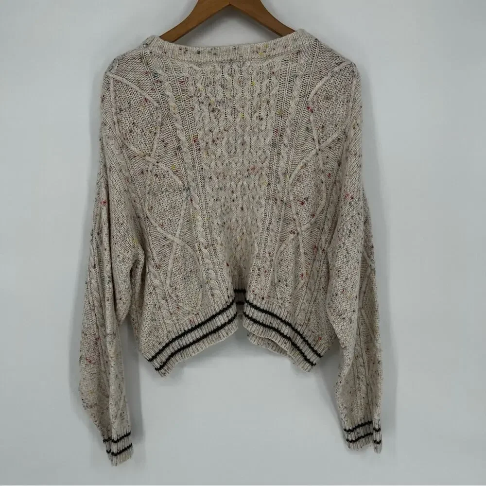 John + Jenn Speckled Cable Knit Sweater Cream - Size L